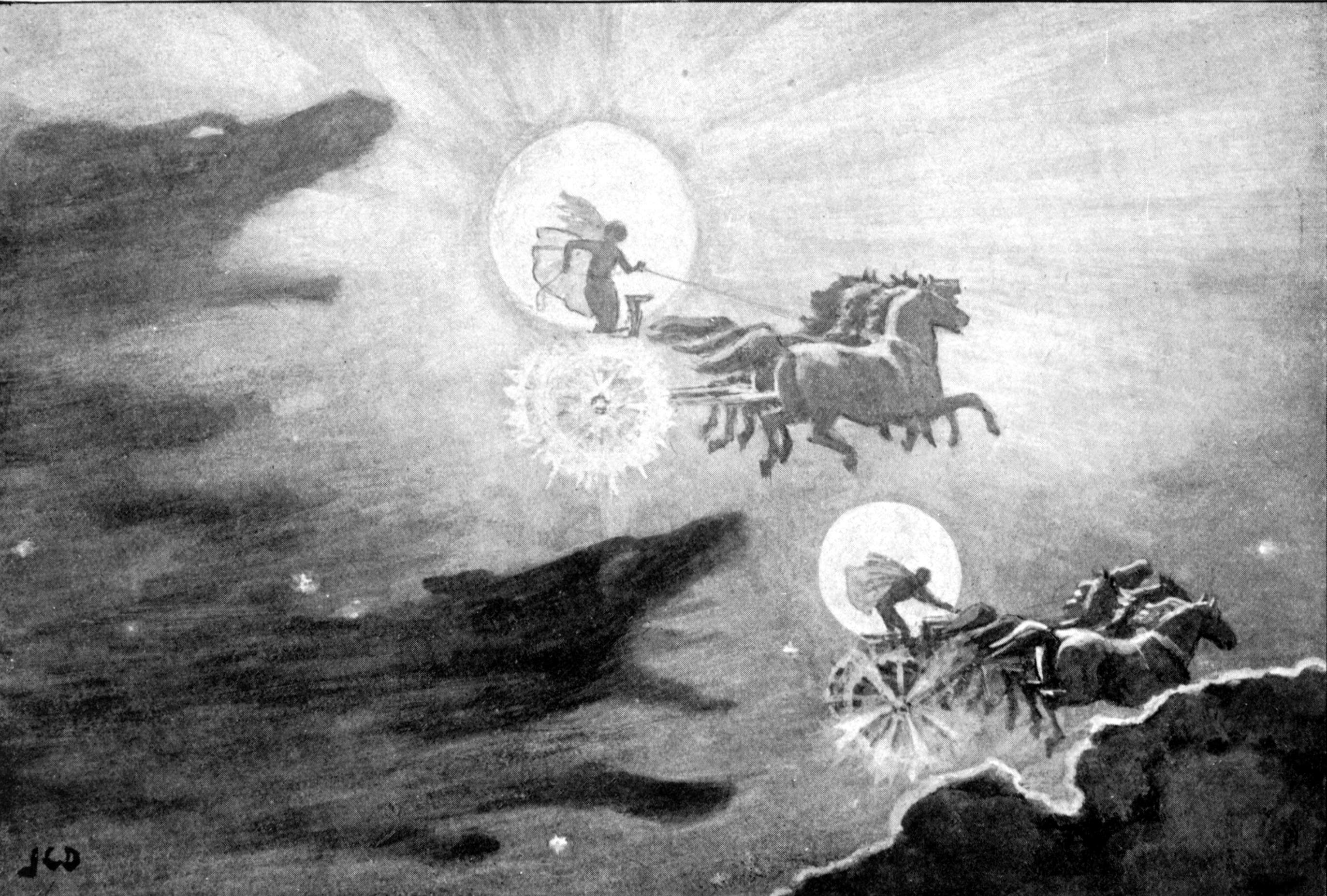 Viking creation - The Wolves Pursuing Sol and Mani by J. C. Dollman